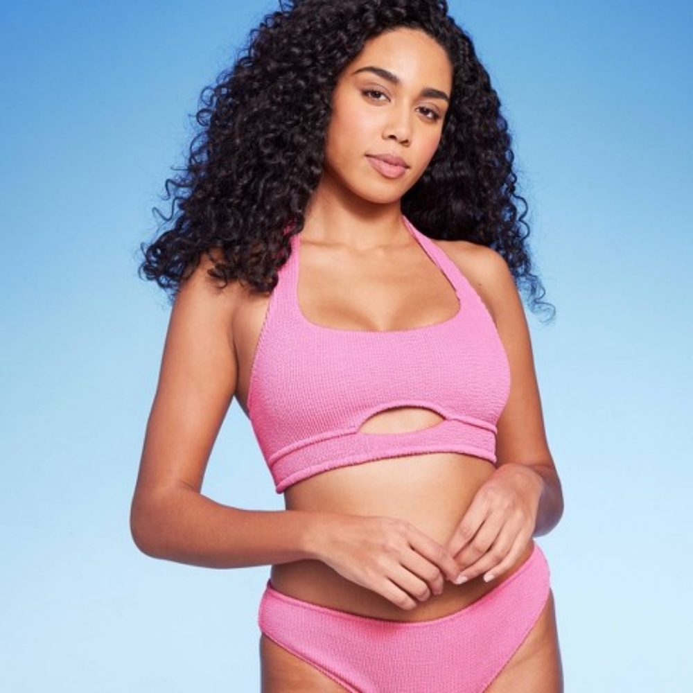 Shade and Shore Cut Out Halter Bikini Top Pink Large